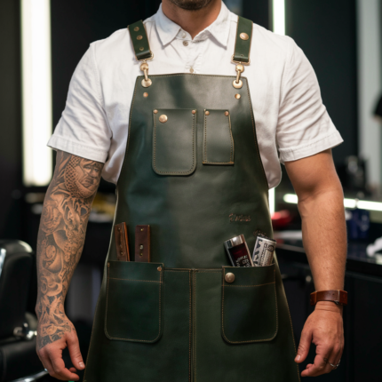 ShearGuard Dark Green Crazy Horse Leather Barber Apron