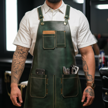 green barber leather apron