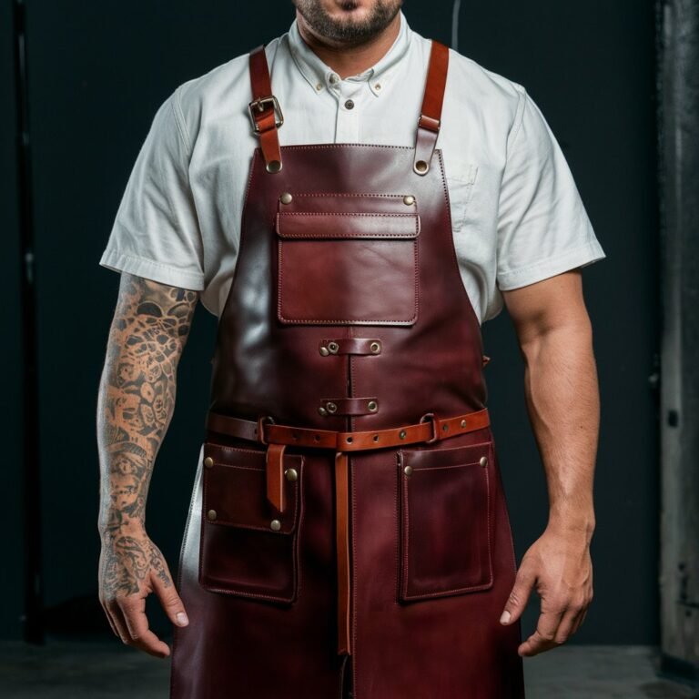 barbeRazorEdge Maroon Crazy Horse Leather Barber Apron