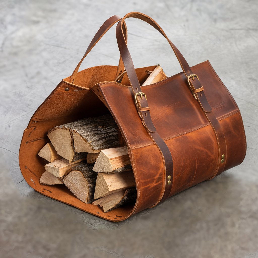 black leather log 1 Timber Cutter’s Crazy Horse Log Carrier
