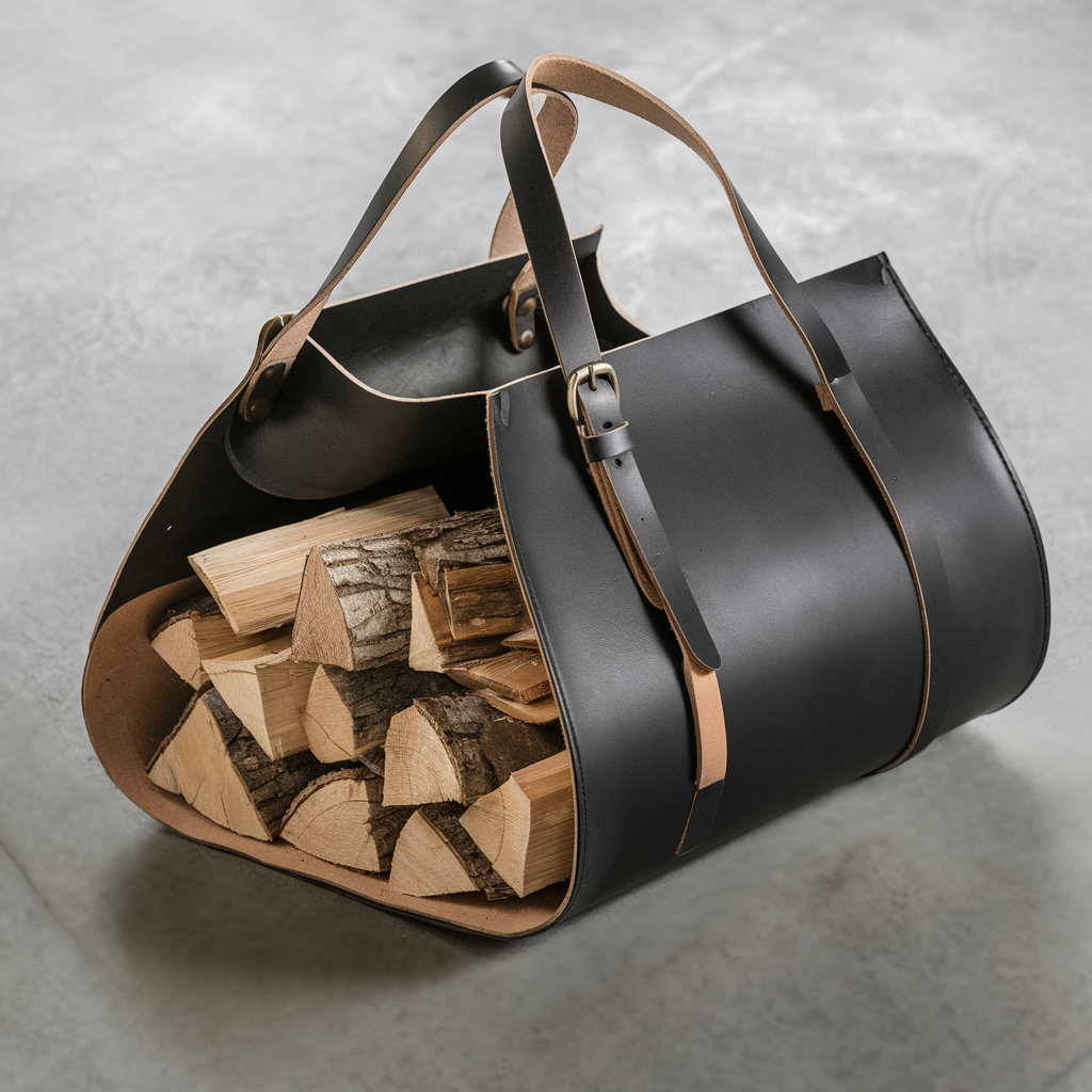 black leather log 3 Hiking Logs Pull Up Leather Log Carrier