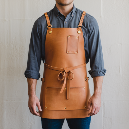 Quinn 2 Pockets Tan Cowhide Leather Apron