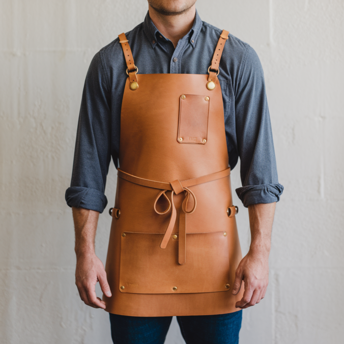 Quinn 2 Pockets Tan Cowhide Leather Apron