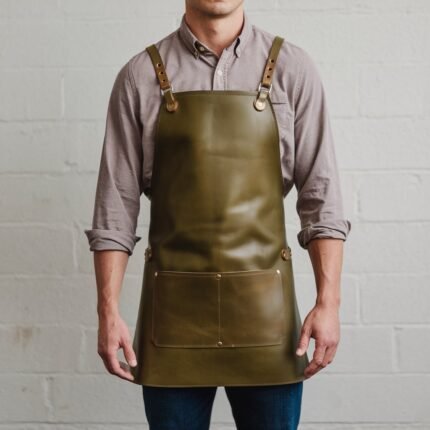 Ellis 1 Pocket Olive Green Crazyhorse Leather Apron