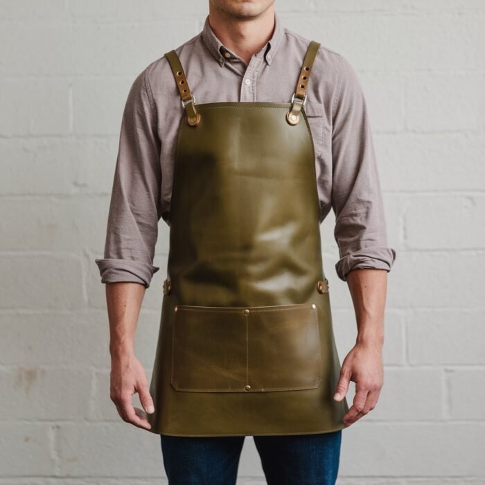 Ellis 1 Pocket Olive Green Crazyhorse Leather Apron