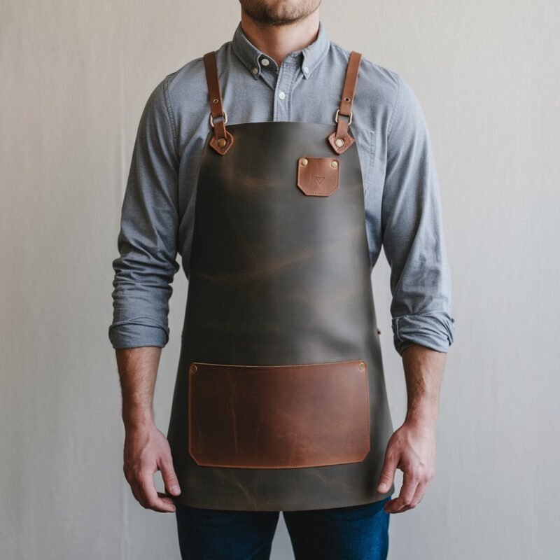 Bishop 1 Pocket Charcoal Cowhide Leather Apron
