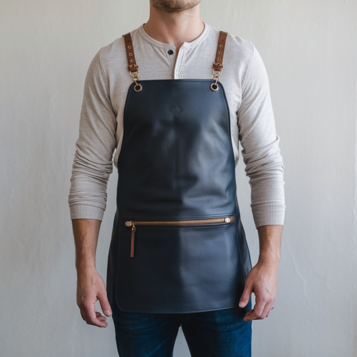 Turner Zipper Navy Crazyhorse Leather Apron