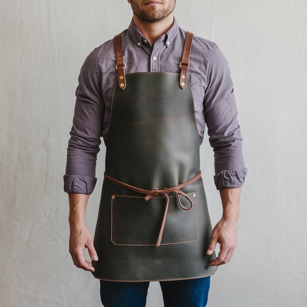 a-photo-of-a-man-wearing-a-long-sleeved-shirt-and--G7WkEtBtT76QCaXO7QKXLA-kIxsbAT1TEu69t1po900sA Redmond 1 Pocket Grey Cowhide Leather Apron