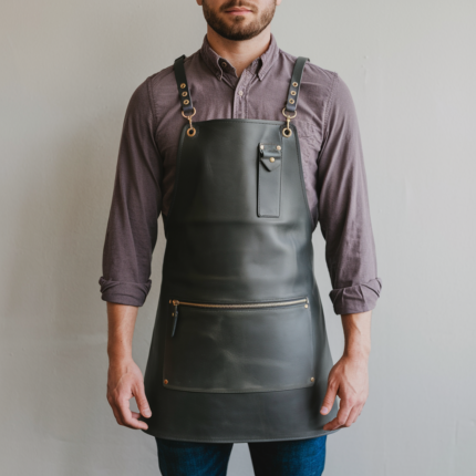 Mercer Zipper Charcoal Cowhide Leather Apron