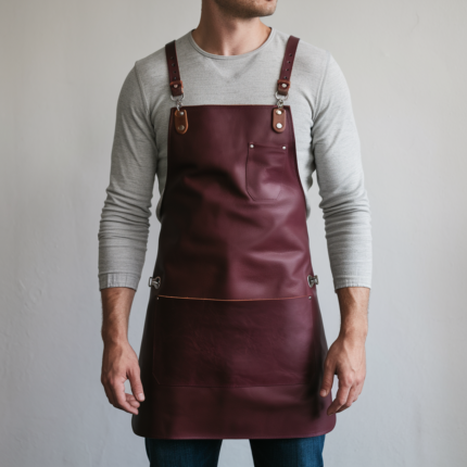 Merritt 2 Pockets Maroon Cowhide Leather Apron
