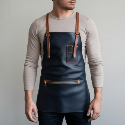 Finlay Zipper Navy Cowhide Leather Apron
