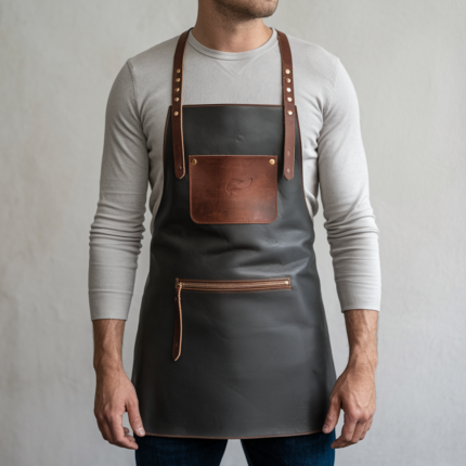 Rhodes Zipper Charcoal Crazyhorse Leather Apron