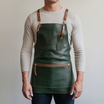 Ledger Zipper Green Crazyhorse Leather Apron
