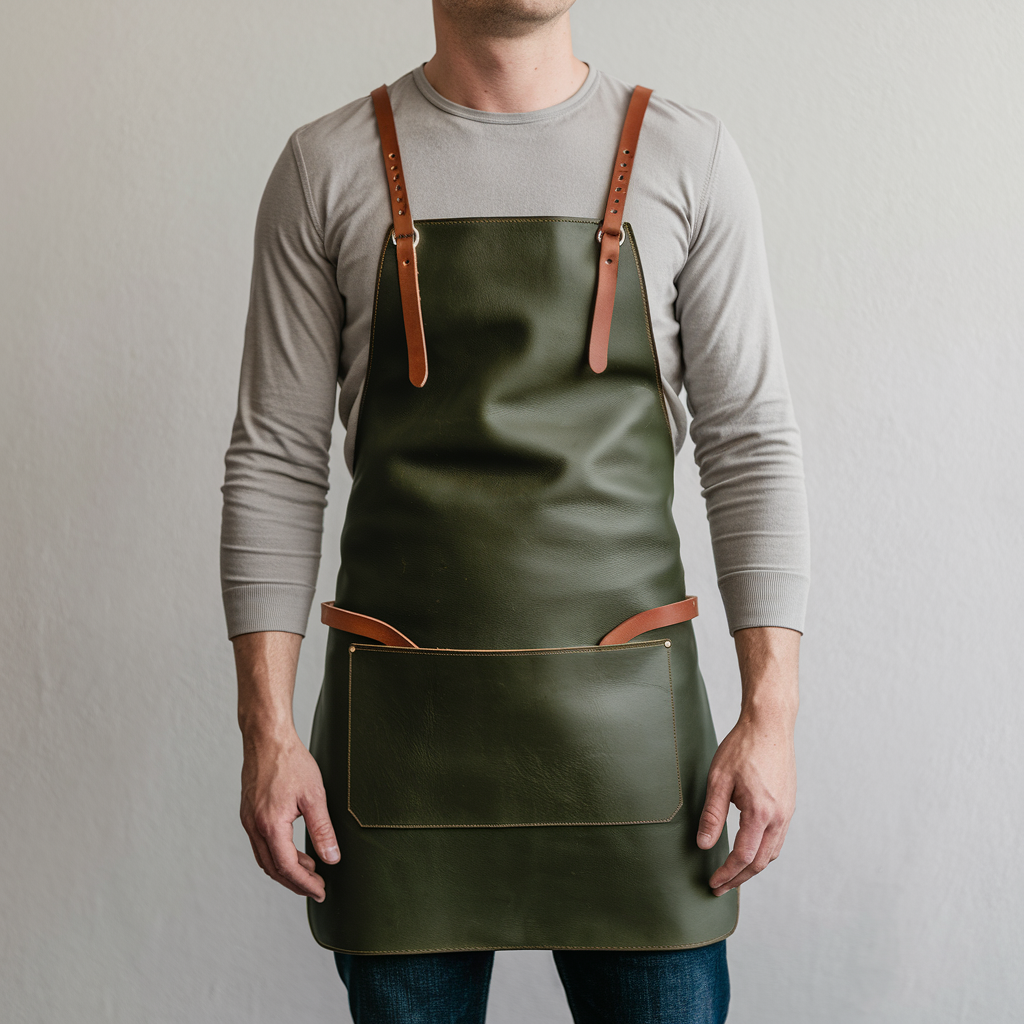 a-photo-of-a-man-wearing-a-long-sleeved-shirt-and--zLMZL3ANQ4u1v-T_xbLGWg-rA0VbrqsQNGoCE3-bTGonA Mason 1 Pocket Green Crazyhorse Leather Apron
