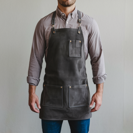 Bram Rustic Charcoal Goatskin Suede Apron