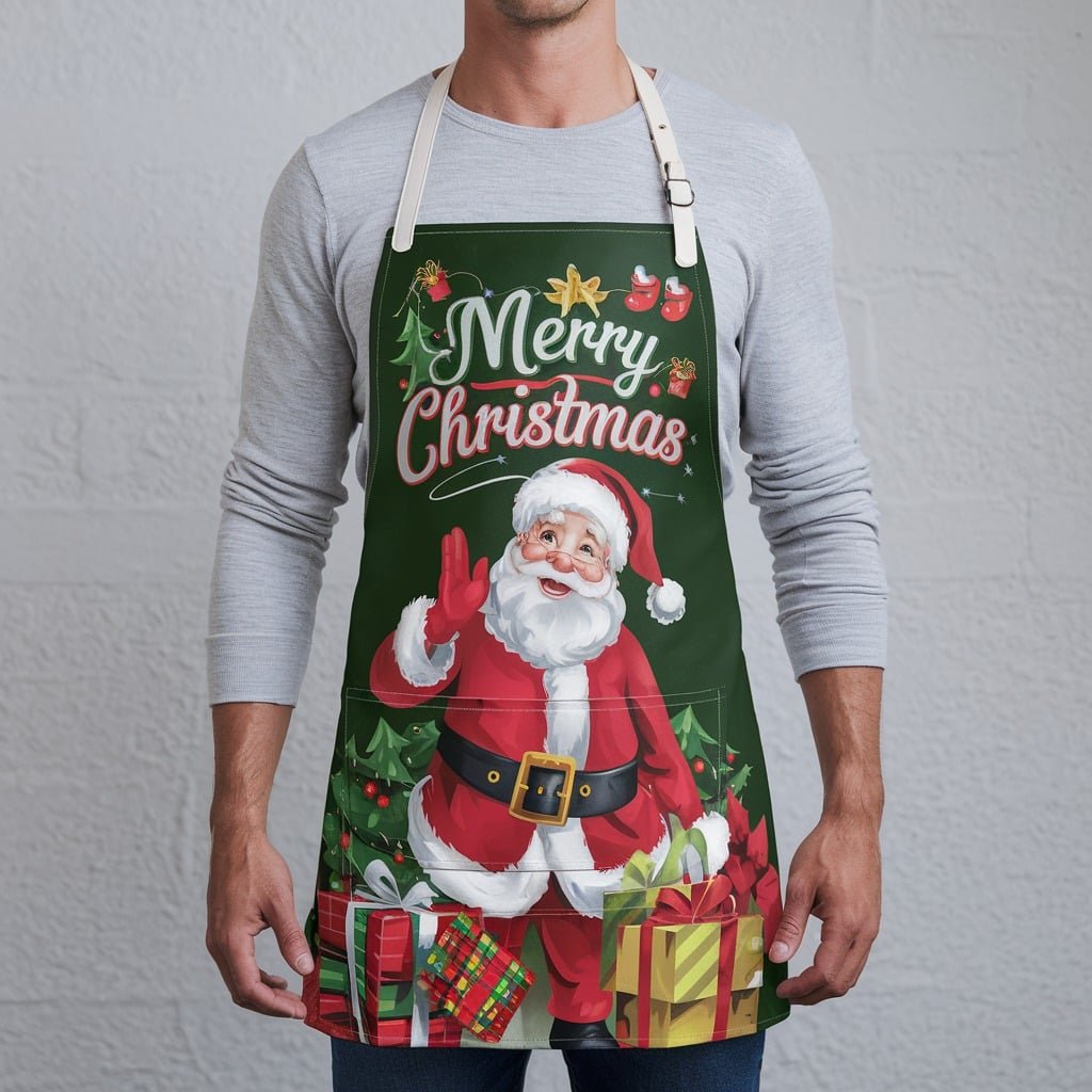 christmas collection 11 Holiday Spirit Green Crazy Horse Leather Apron - Image 1