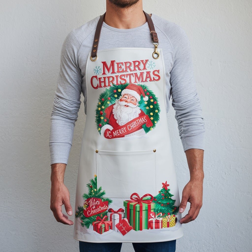 christmas collection 12 North Pole White Crazy Horse Leather Apron - Image 1
