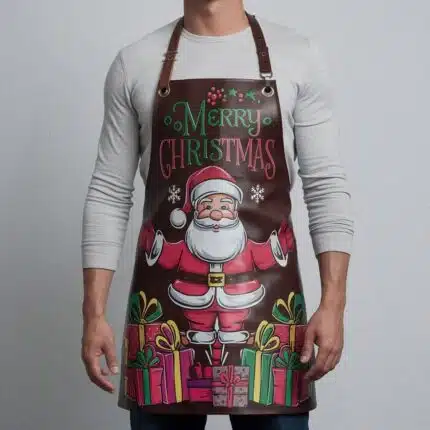 Reindeer Wrangling Mahroon Crazy Horse Leather Apron | Christmas Leather Apron