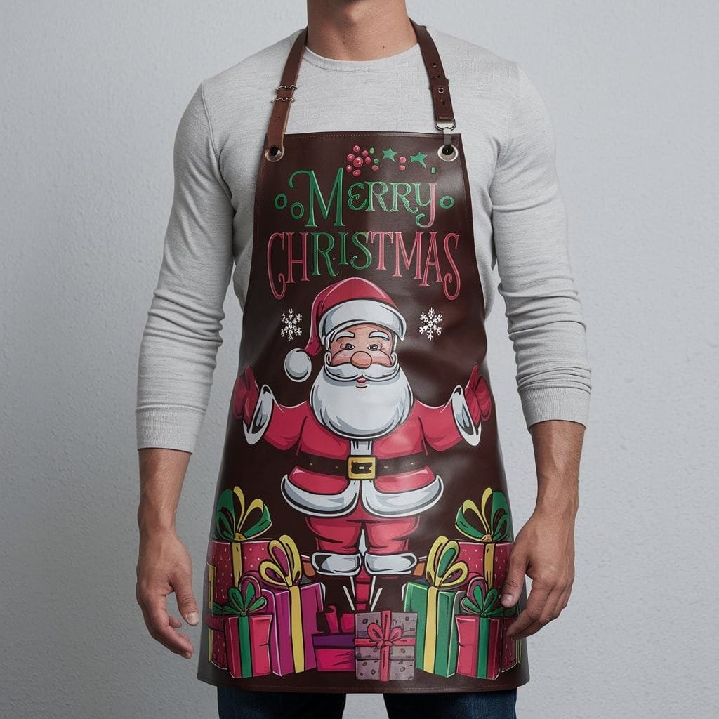 christmas collection 17 Reindeer Wrangling Mahroon Crazy Horse Leather Apron | Christmas Leather Apron - Image 1
