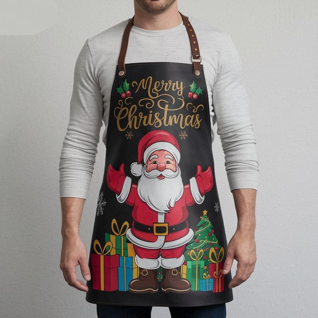 christmas collection 18 Cozy Cabin Black Crazy Horse Leather Apron - Image 1