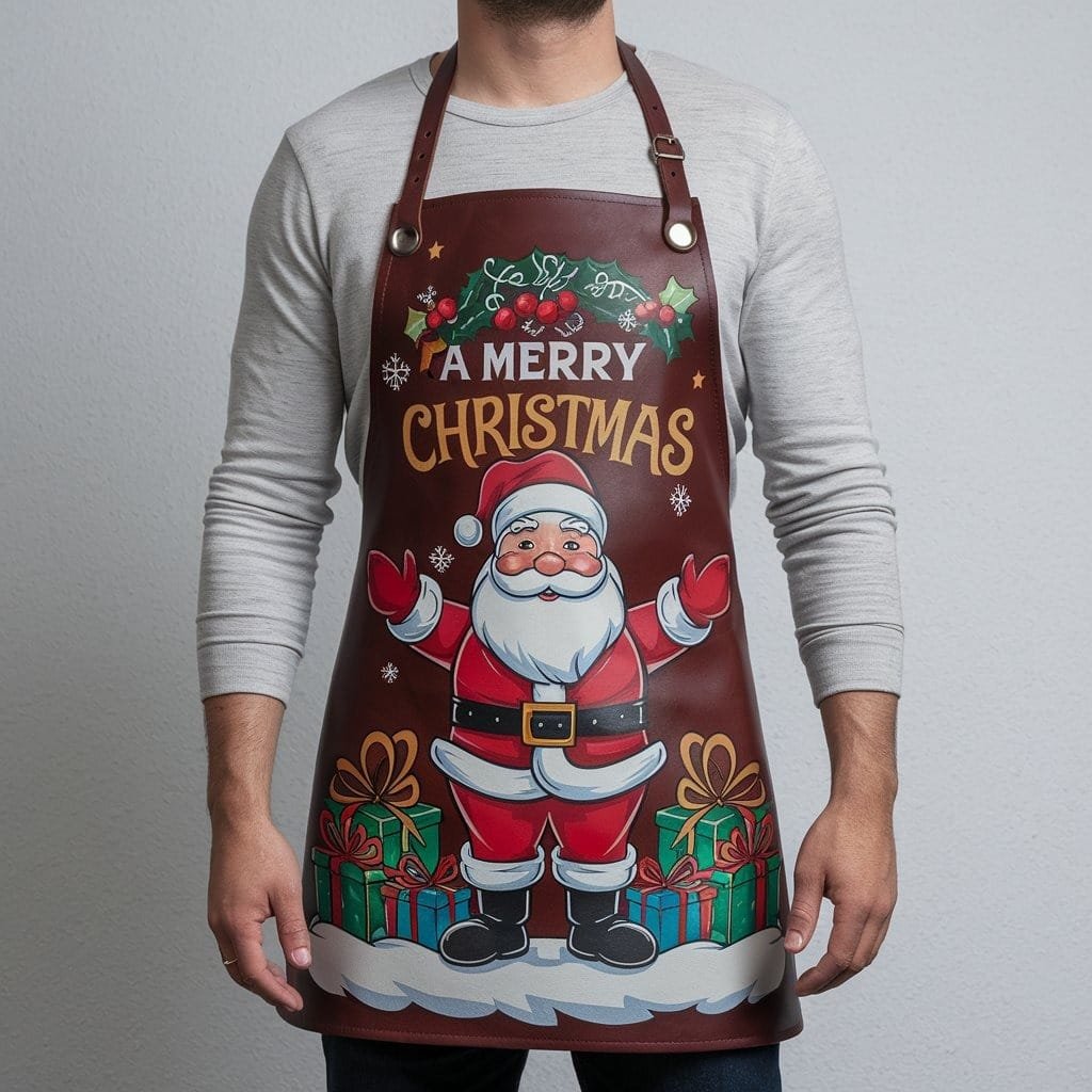 christmas collection 19 Starry Night Mahroon Crazy Horse Leather Apron - Image 1