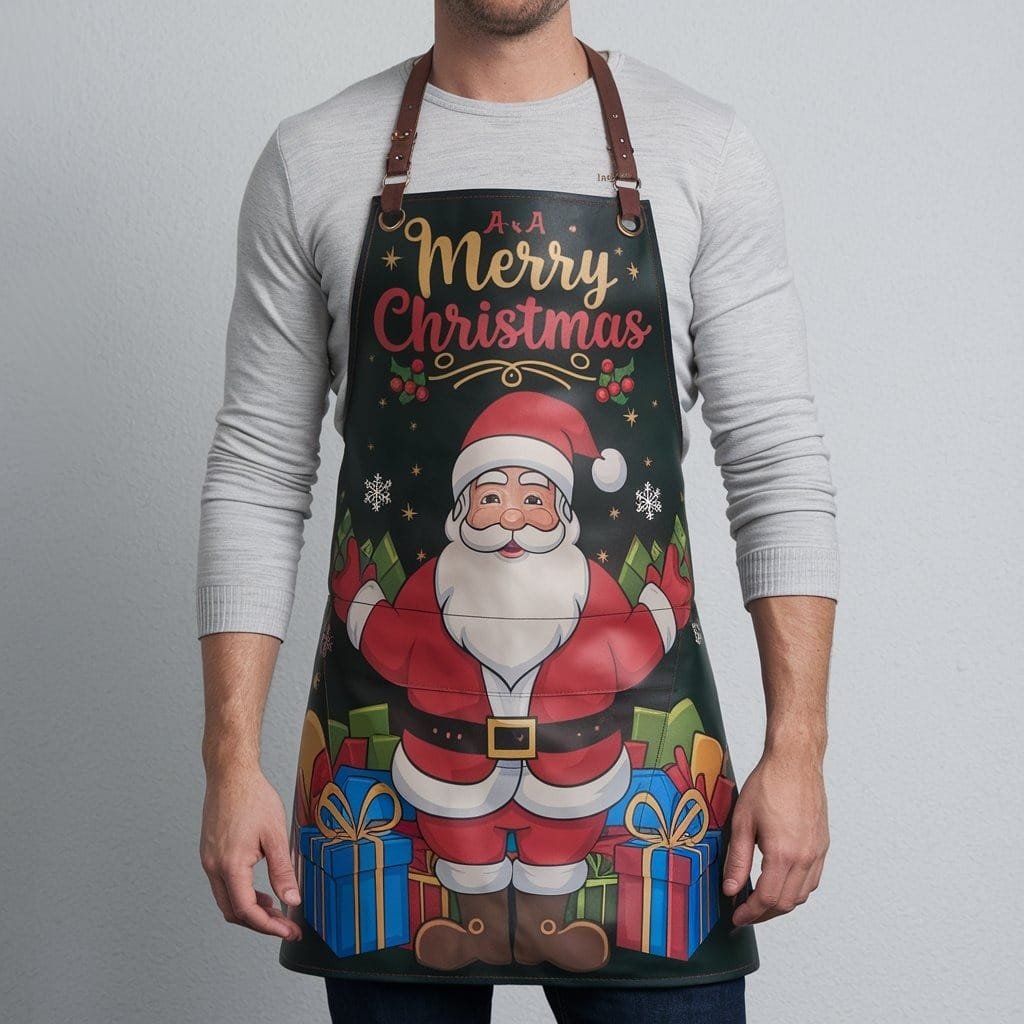christmas collection 20 Holiday Glow Green Crazy Horse Leather Apron - Image 1