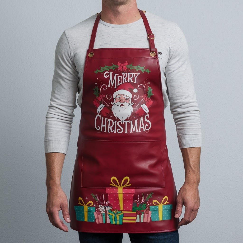 christmas collection 3 Rudolph's Craft Red Crazy Horse Leather Apron - Image 1