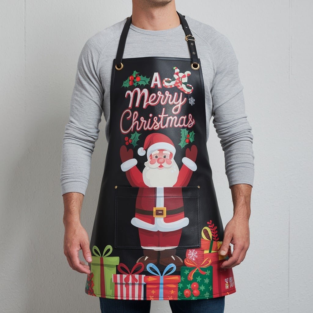 christmas collection 9 Winter Wonderland Black Crazy Horse Leather Apron - Image 1
