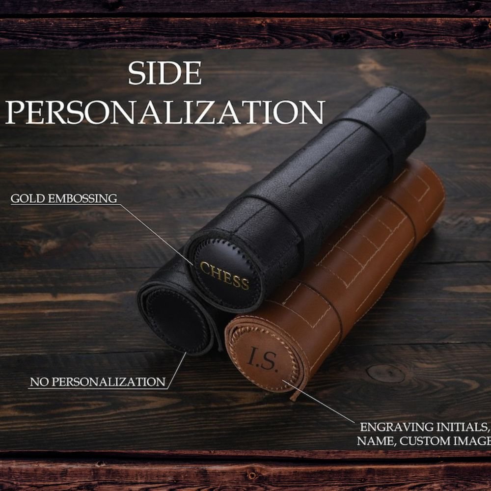 Untitled design (4) Magnetic Roll-up Leather Chess Set - Customizable Engraving Option for Travel and Gifts - Image 6