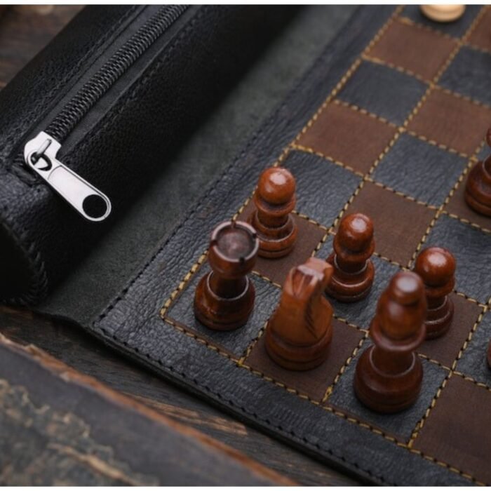 Magnetic Roll-up Leather Chess Set - Customizable Engraving Option for Travel and Gifts - Image 2
