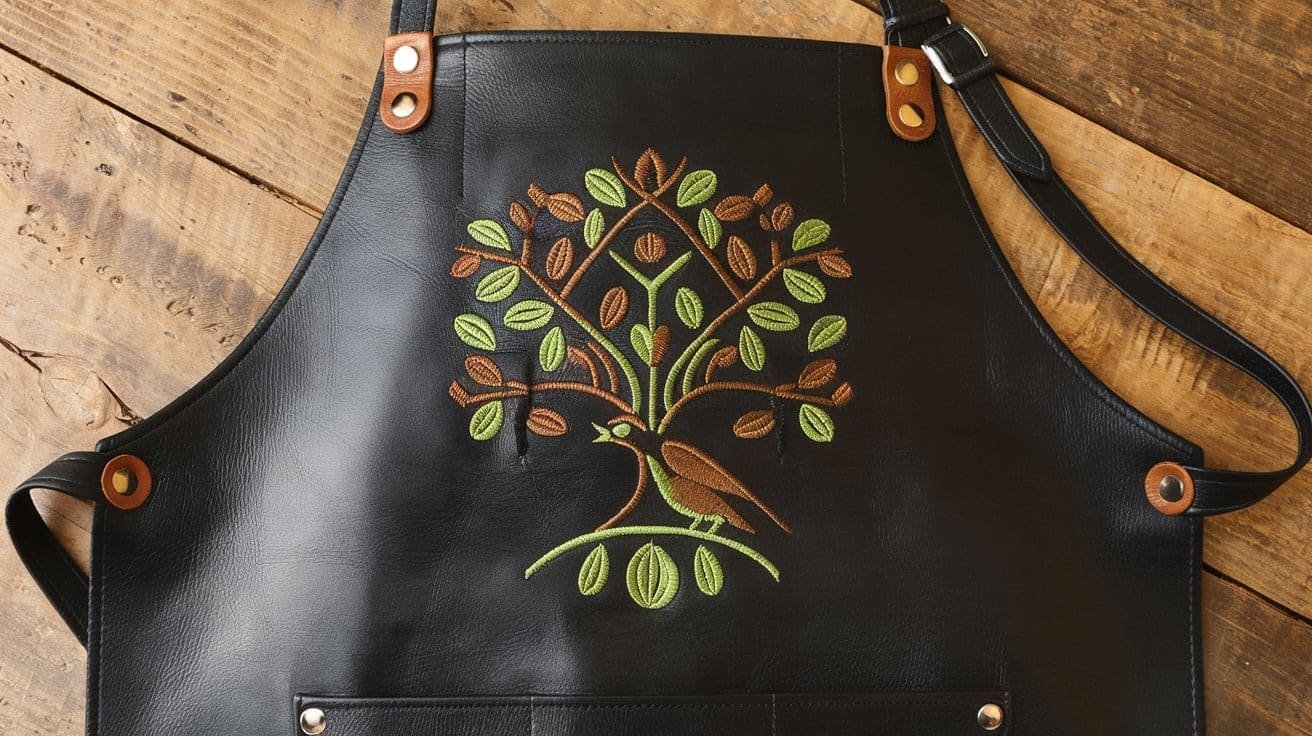 Direct Embroidery on Leather Aprons - Craftsmanship Meets Style 2 Direct Embroidery on Leather Aprons: Craftsmanship Meets Style