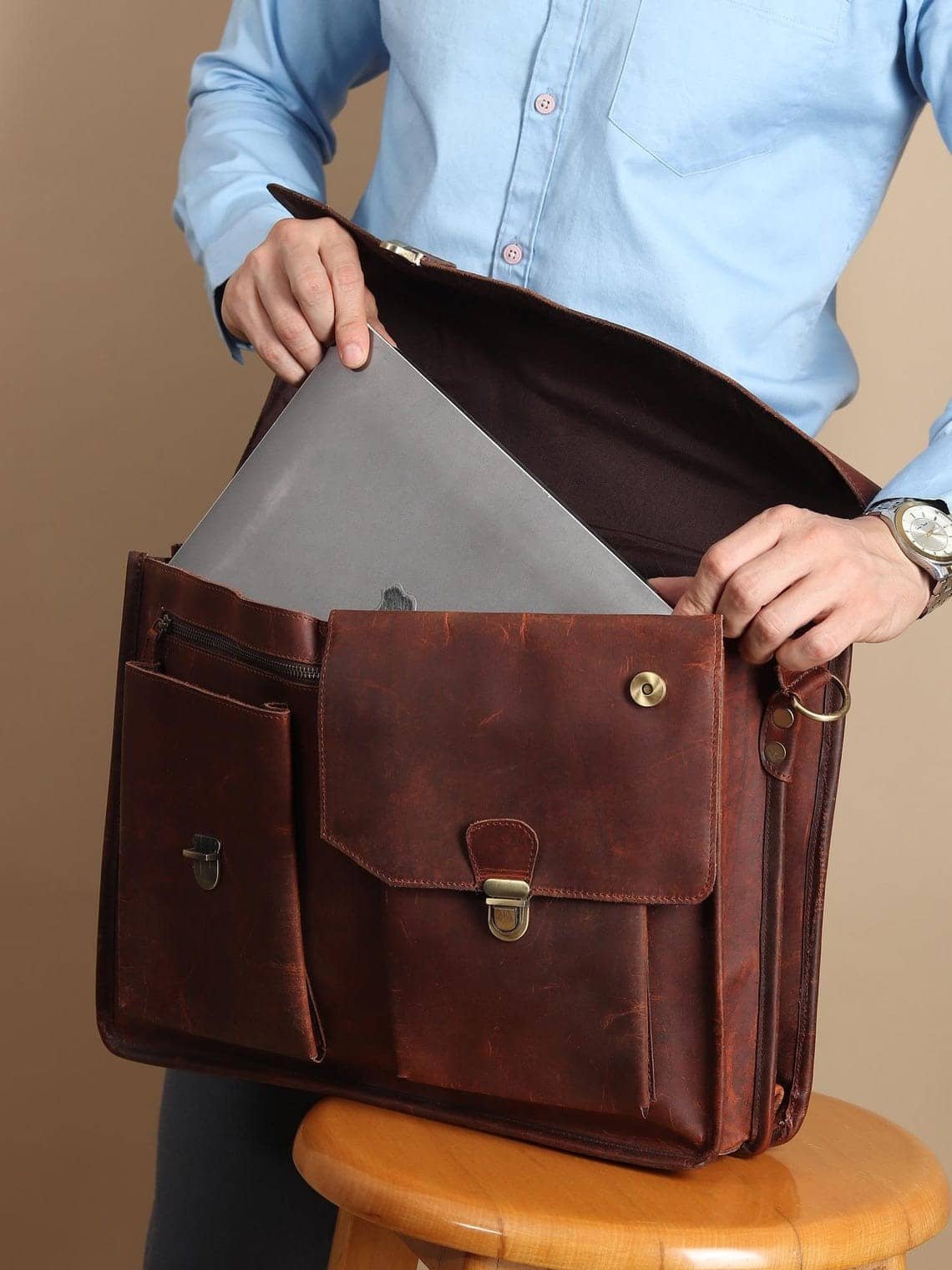 Brown Leather Satchel Messenger Bag - Vintage Laptop Bag for Men 8 "Brown Leather Satchel Messenger Bag - Vintage Laptop Bag for Men
