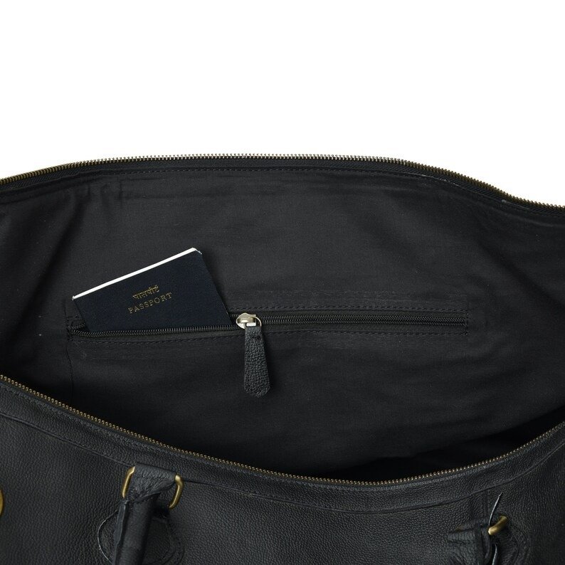Black Leather 40L Duffle Bag - Custom Weekender Carry-On - Perfect Gift for Him7 Black Leather 40L Duffle Bag-Custom Weekender Carry-On-Perfect Gift for Him