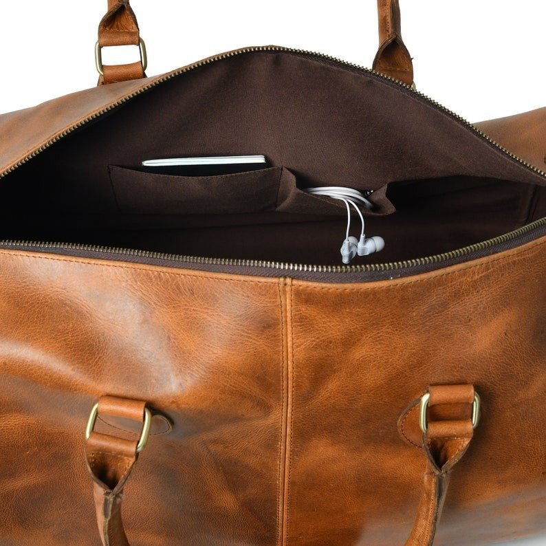 Custom Leather Travel Bag-Brown Men’s Duffle & Gym Bag4 Custom Leather Travel Bag-Brown Men’s Duffle & Gym Bag