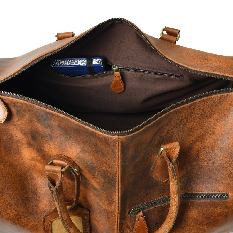 Custom Leather Travel Bag-Brown Men’s Duffle & Gym Bag5 Custom Leather Travel Bag-Brown Men’s Duffle & Gym Bag