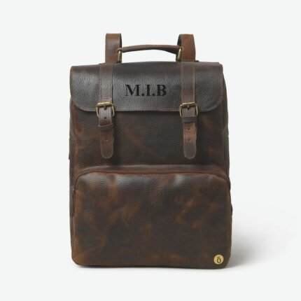 Custom Monogram Leather Backpack-Handmade Laptop Bag for Men & Women
