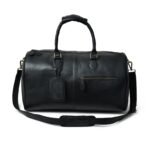 Hunter Black Leather Travel Duffle Bag-Full Grain Leather Weekender & Holdall for Men
