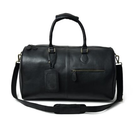 Hunter Black Leather Travel Duffle Bag-Full Grain Leather Weekender & Holdall for Men