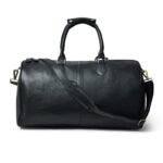 Hunter Black Leather Travel Duffle Bag-Full Grain Leather Weekender & Holdall for Men
