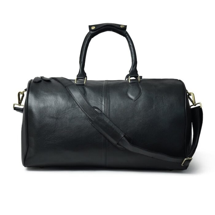 Hunter Black Leather Travel Duffle Bag-Full Grain Leather Weekender & Holdall for Men