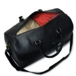 Hunter Black Leather Travel Duffle Bag-Full Grain Leather Weekender & Holdall for Men