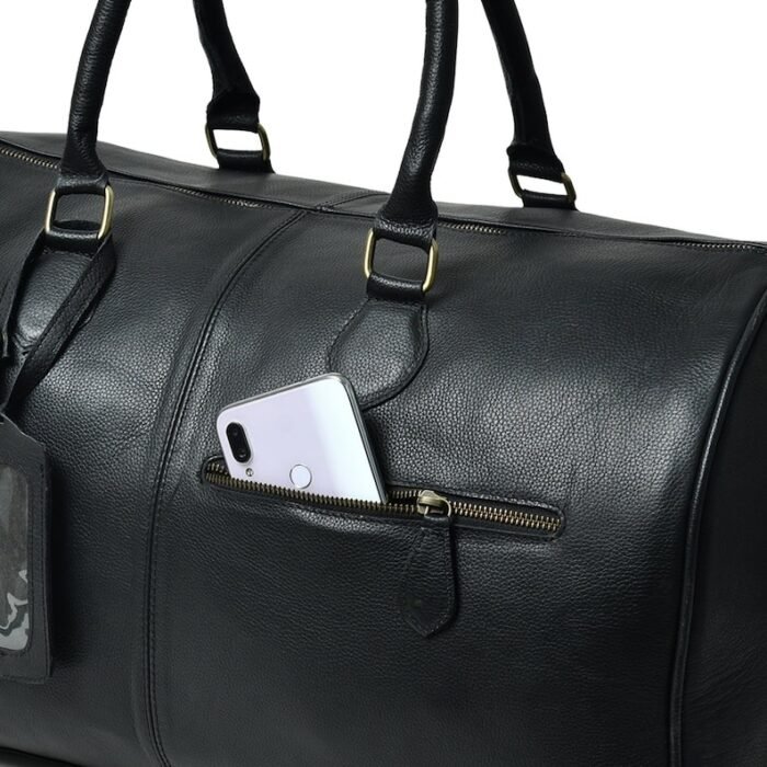 Hunter Black Leather Travel Duffle Bag-Full Grain Leather Weekender & Holdall for Men