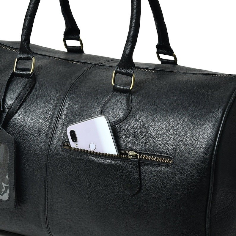 Hunter Black Leather Travel Duffle-Full Grain Leather Weekender & Holdall for Men4 Hunter Black Leather Travel Duffle Bag-Full Grain Leather Weekender & Holdall for Men