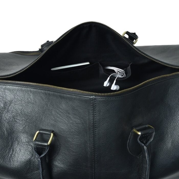 Hunter Black Leather Travel Duffle Bag-Full Grain Leather Weekender & Holdall for Men