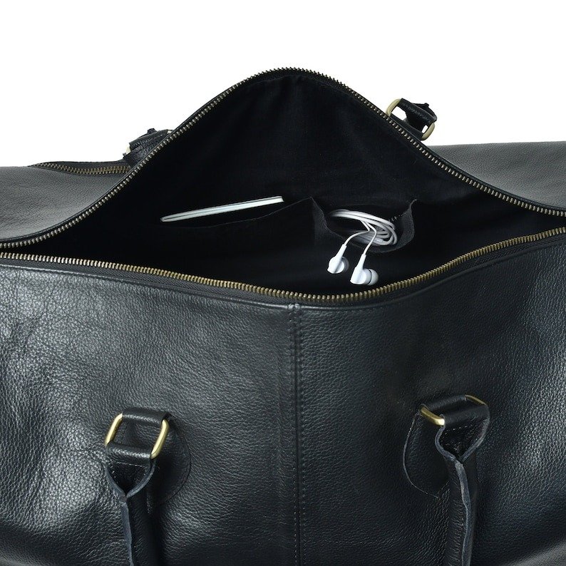 Hunter Black Leather Travel Duffle-Full Grain Leather Weekender & Holdall for Men5 Hunter Black Leather Travel Duffle Bag-Full Grain Leather Weekender & Holdall for Men