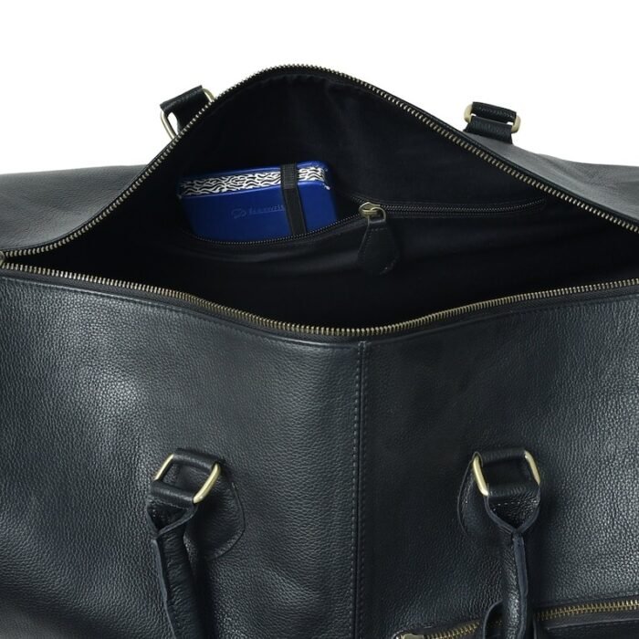 Hunter Black Leather Travel Duffle Bag-Full Grain Leather Weekender & Holdall for Men