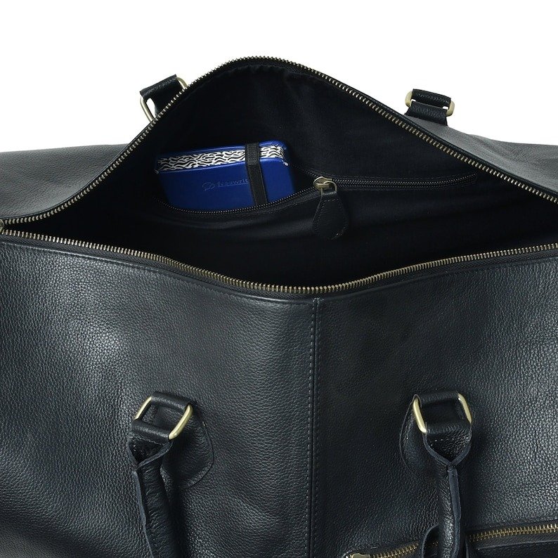 Hunter Black Leather Travel Duffle-Full Grain Leather Weekender & Holdall for Men6 Hunter Black Leather Travel Duffle Bag-Full Grain Leather Weekender & Holdall for Men