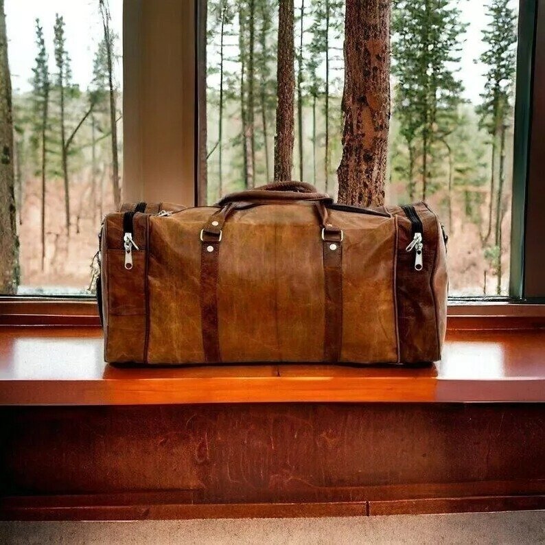 Leather Genuine Travel Men's Vintage Duffle Bag2 Leather Genuine Travel Men's Vintage Duffle Bag