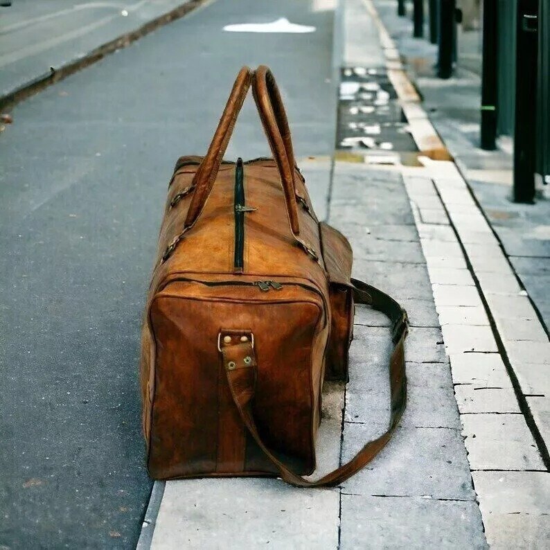 Leather Genuine Travel Men's Vintage Duffle Bag3 Leather Genuine Travel Men's Vintage Duffle Bag