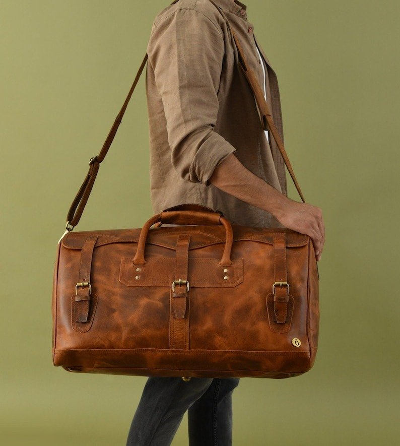 Leather travel bag for men-Handmade Brown Weekender Leather travel bag for men-Handmade Brown Weekender